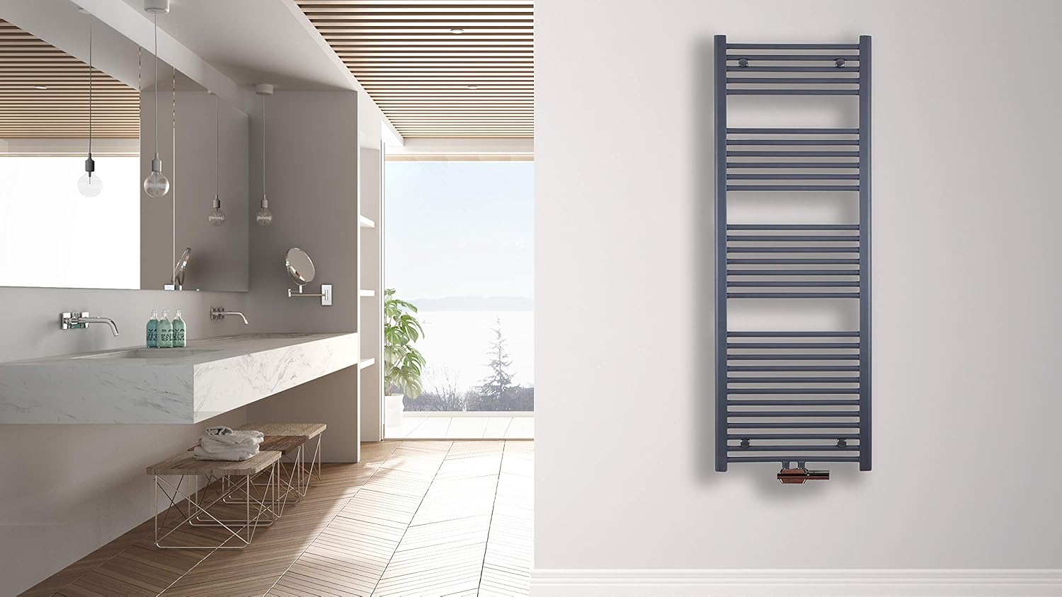 MC Heat Premium Badheizkörper (700x1800 mm Weiß) - Handtuchheizkörper - Handtuchwärmer mit Mittelanschluss