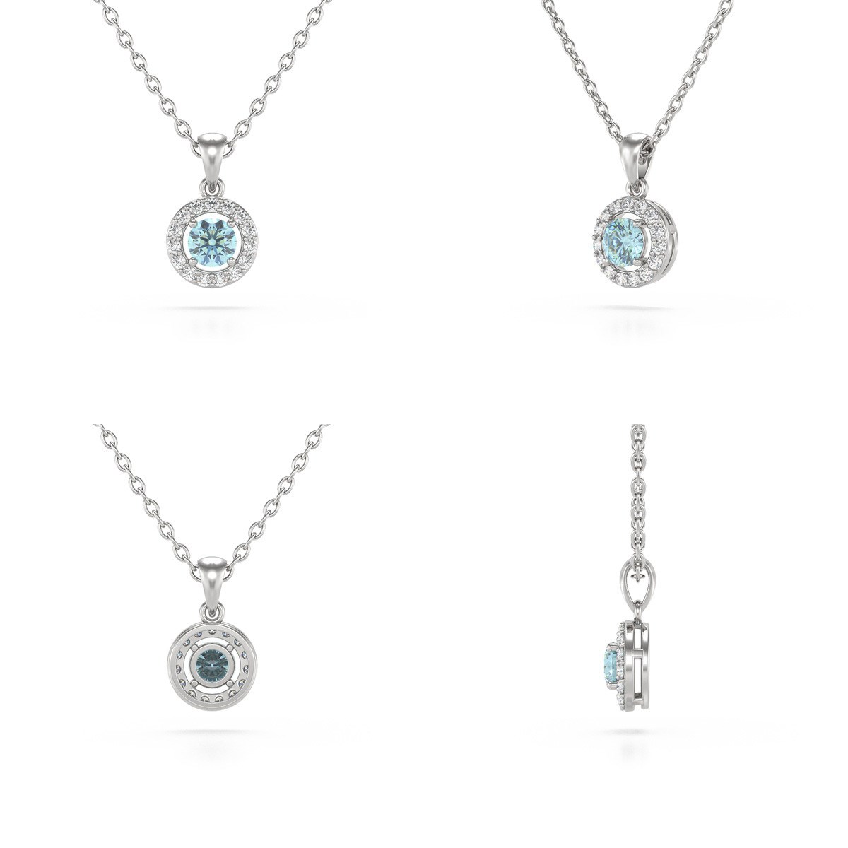 Collier Pendentif ADEN Aigue-Marine et Diamant Chaine Argent 925 incluse 0.56grs