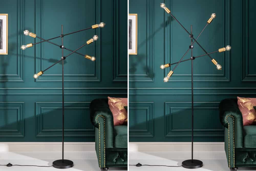 Elegante Stehlampe VARIATION 193cm schwarz gold mit sechs schwenkbaren Leuchten