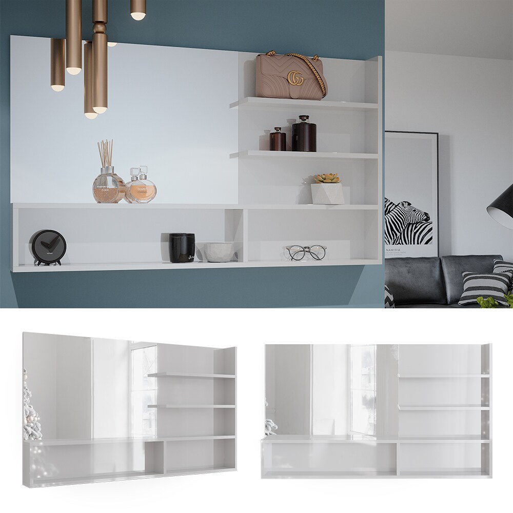 Vicco Spiegelregal Weiß Hochglanz 119,8 x 70 cm, moderner Badspiegel mit Ablagen
