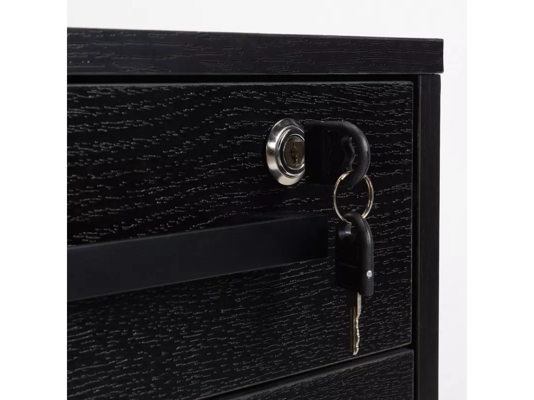 HOMCOM Caisson de bureau rangement bureau sur roulettes 3 tiroirs 1 verrouillable 1 trieur à dossiers MDF panneaux particules noir