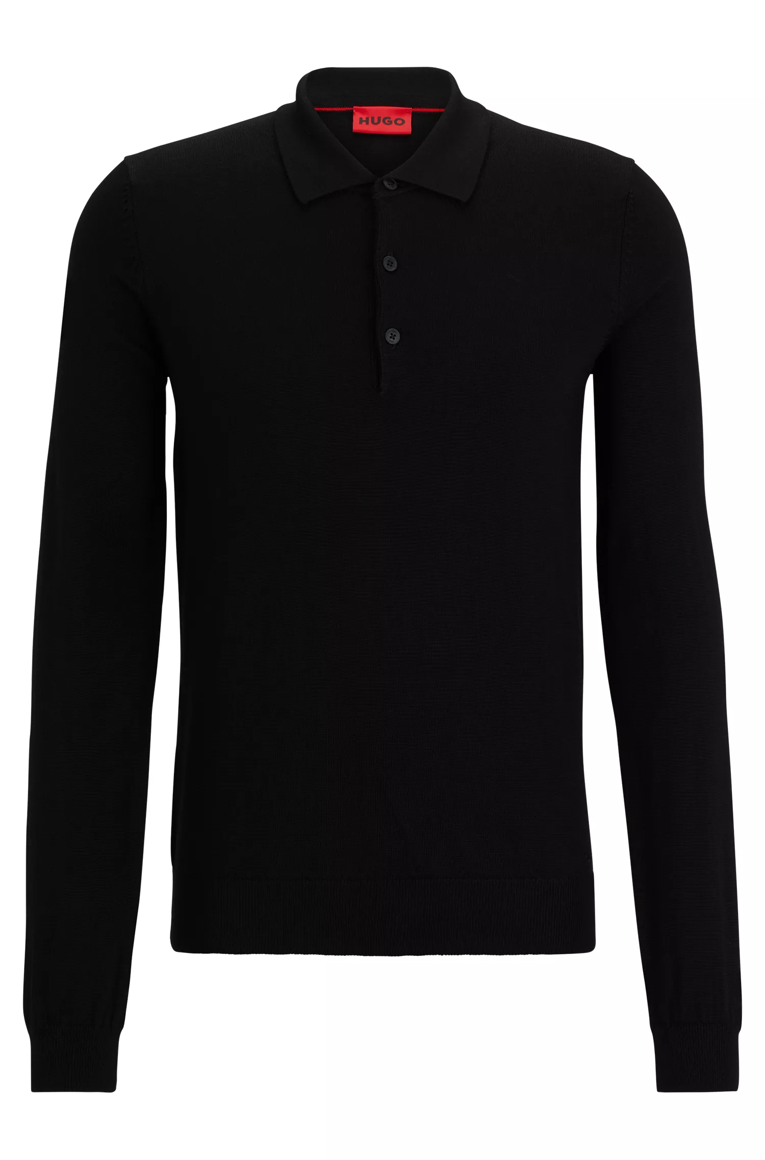 Polo HUGO vermelho, corte regular, em lã de origem sustentável.