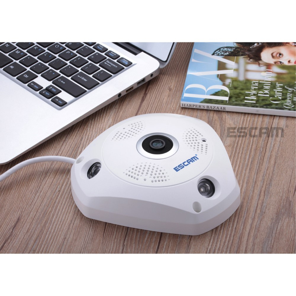1.3MP VR Panorama WiFi IP Kamera FullHD 360° Fisheye Infrarot LED's Nachtsichtfunktion / Micro SD für iOS/Android - Weiss
