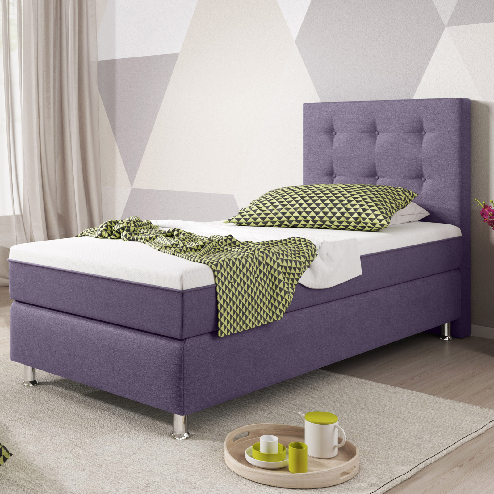 Boxspringbett - lila - H3 - 90x200 cm