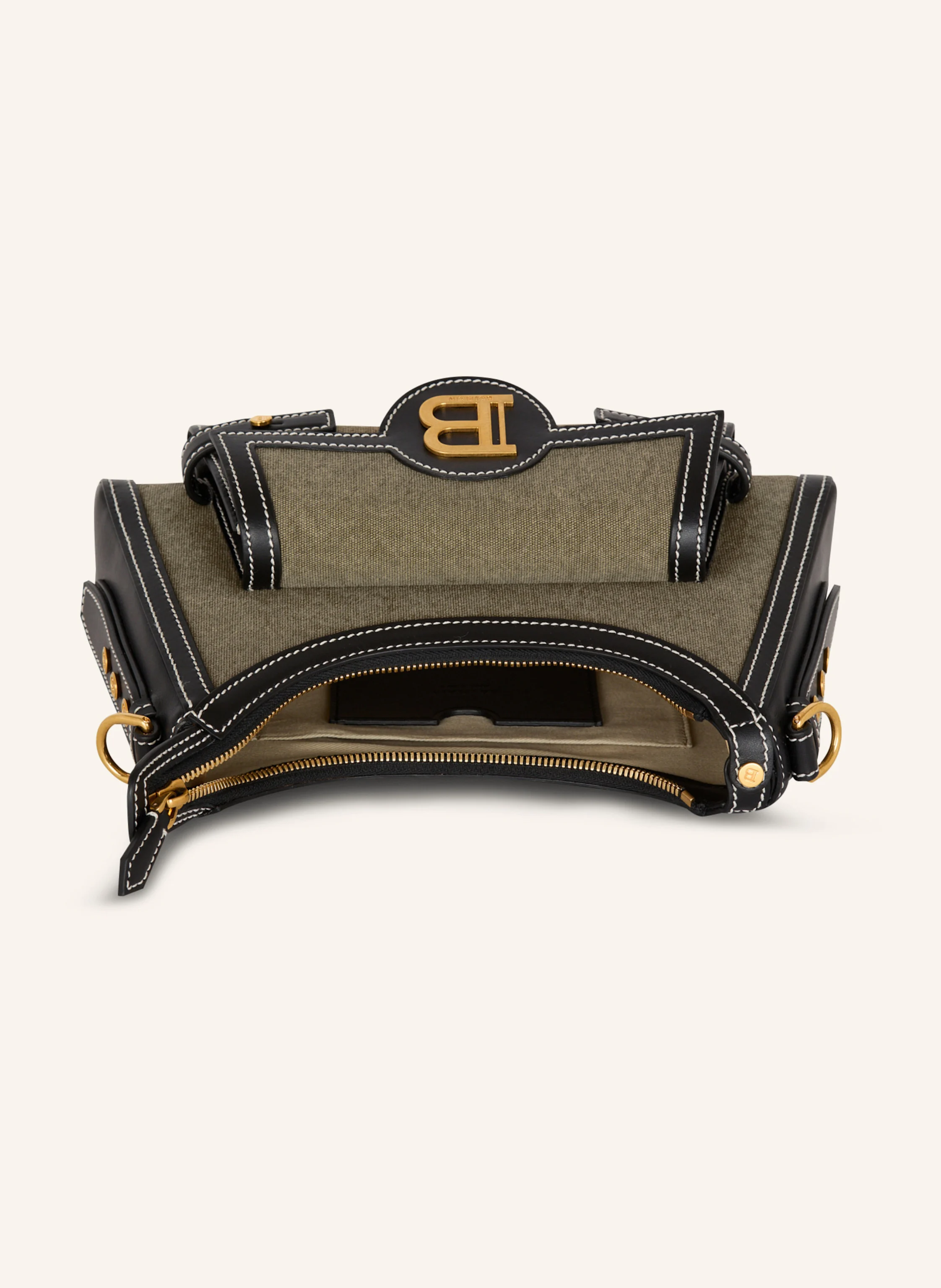 BALMAIN Tasche B-Buzz Hobo aus Leder und Canvas