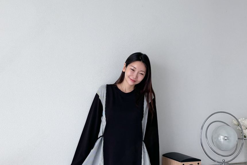 Chubby Girl - Gestreepte midi-jurk met lange mouwen