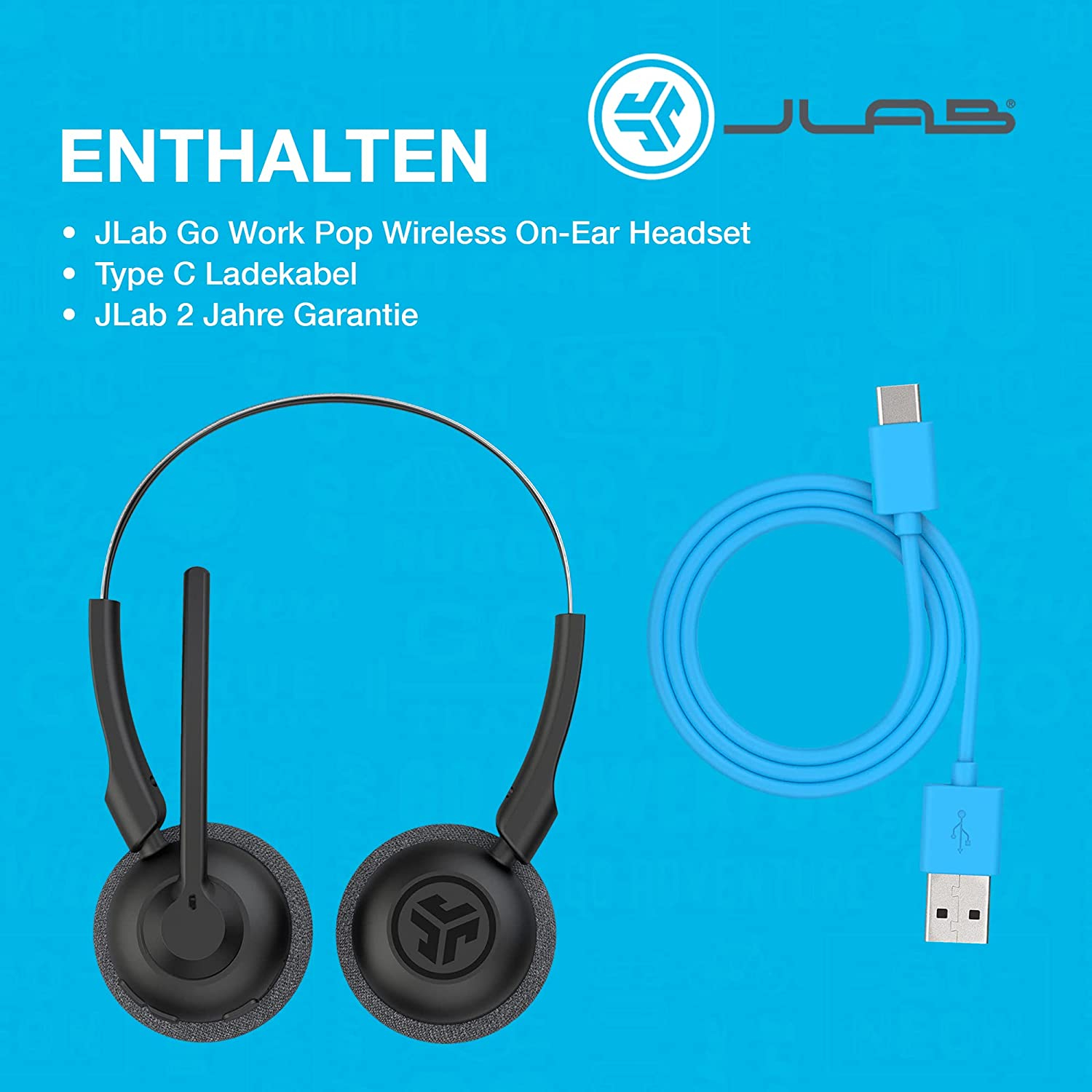 Go Work Pop Office Bluetooth 5.3 On-Ear Kopfhörer Wireless Headset   Mikrofon (IEUHBGWRKPOPRBLK4) - Schwarz