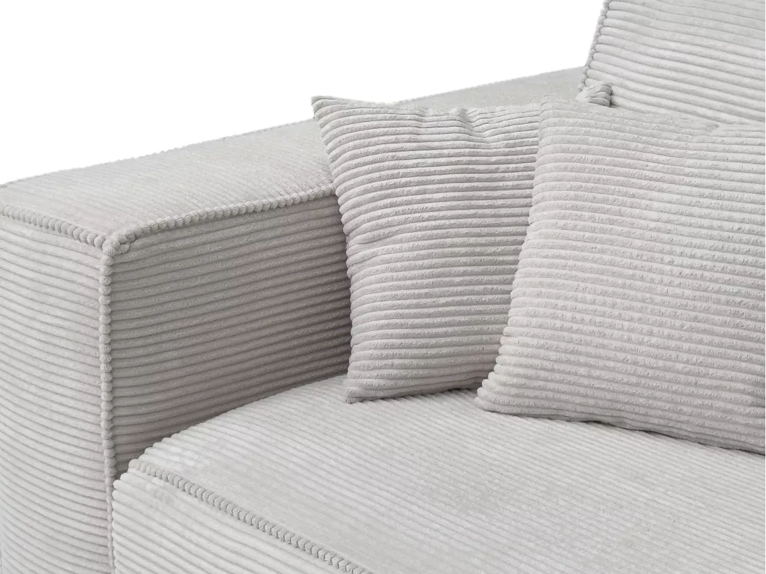 Canapé 3 places convertible express en velours côtelé beige - Couchage 140 cm - Matelas 13 cm AMELIA II