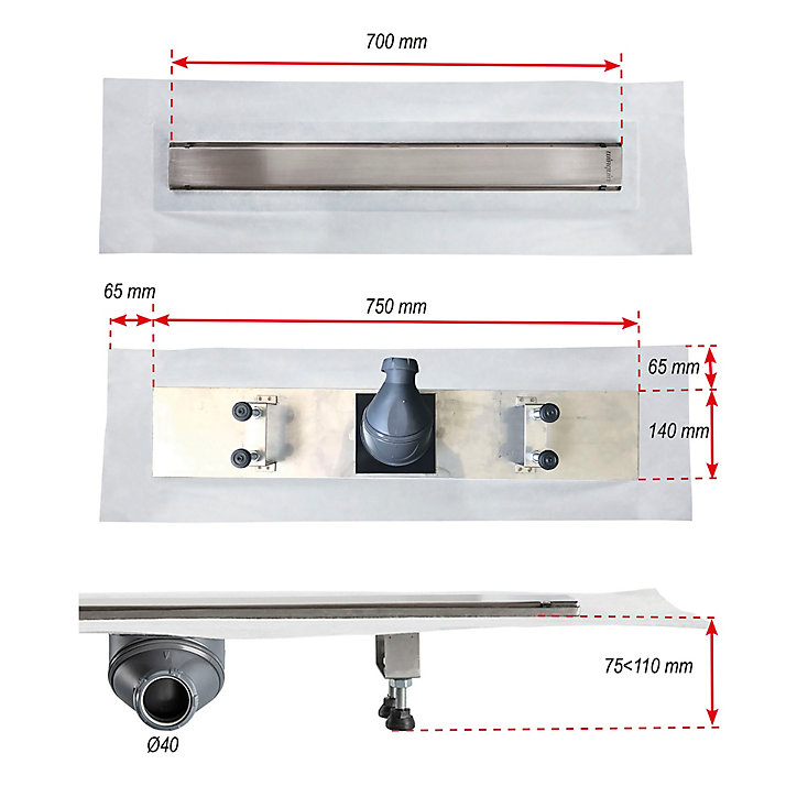 Caniveau de douche à l'italienne 700mm Wirquin