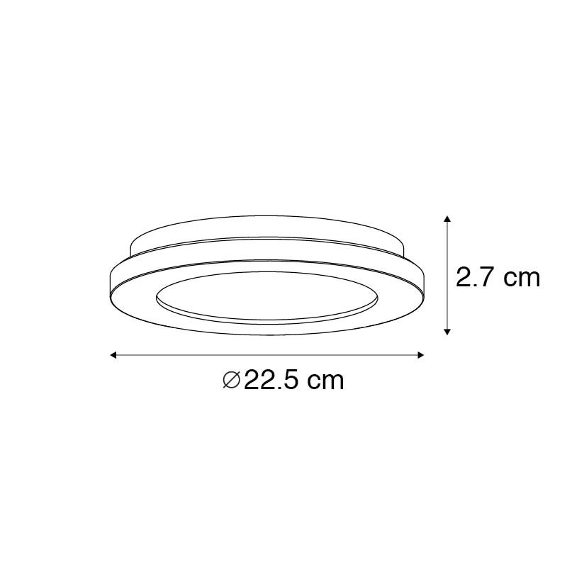 Plafondlamp zwart 22,5 cm incl. LED 3-traps dimbaar IP44 - Steve