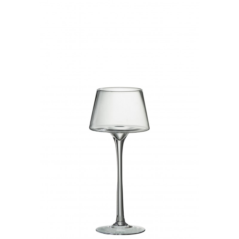 Bougeoir conique sur pied en verre transparent 15x15x35cm
