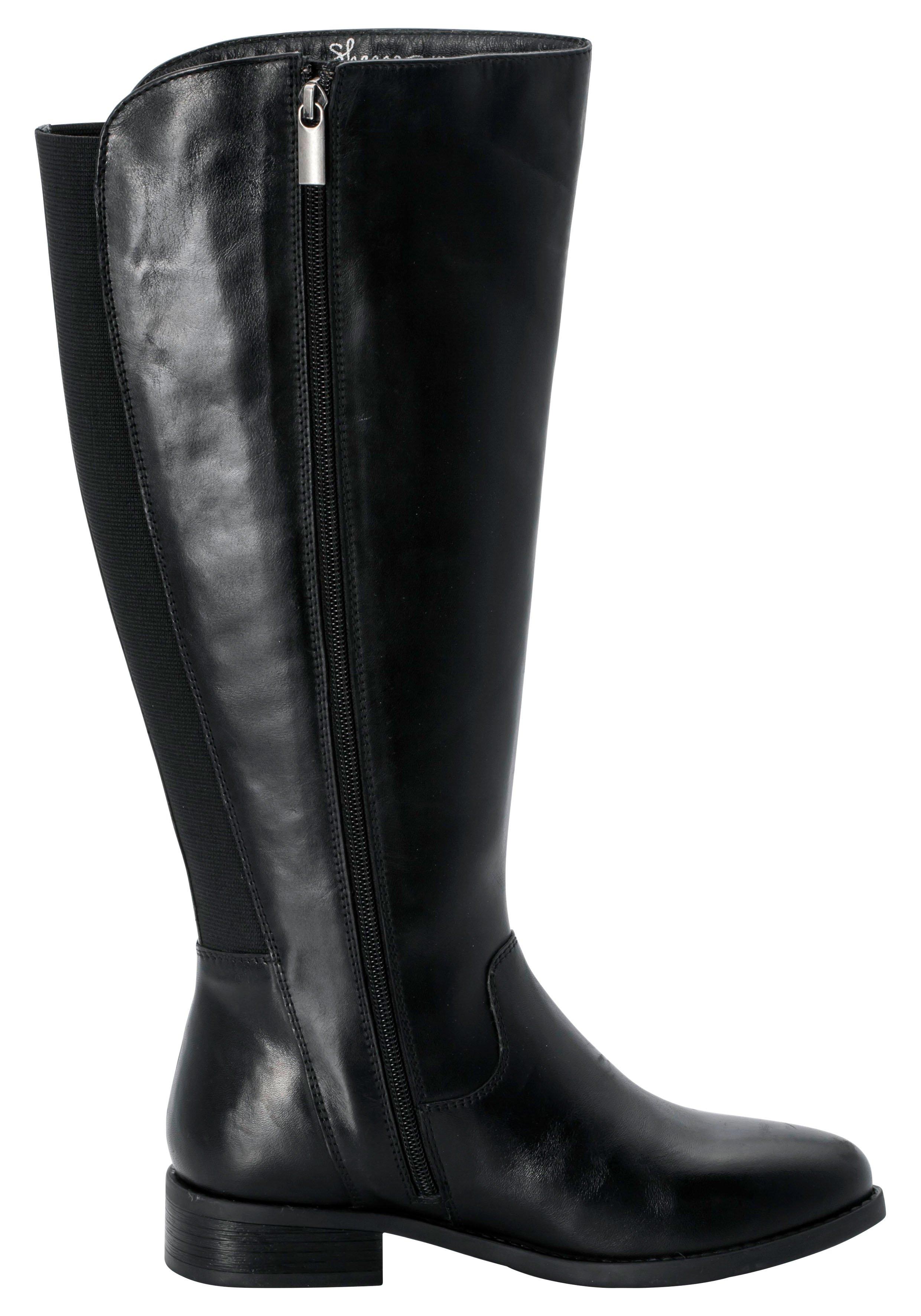 Weitschaftstiefel aus Leder mit Stretch-Einsatz