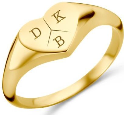 Hartvormige Gouden zegelring met drie initialen