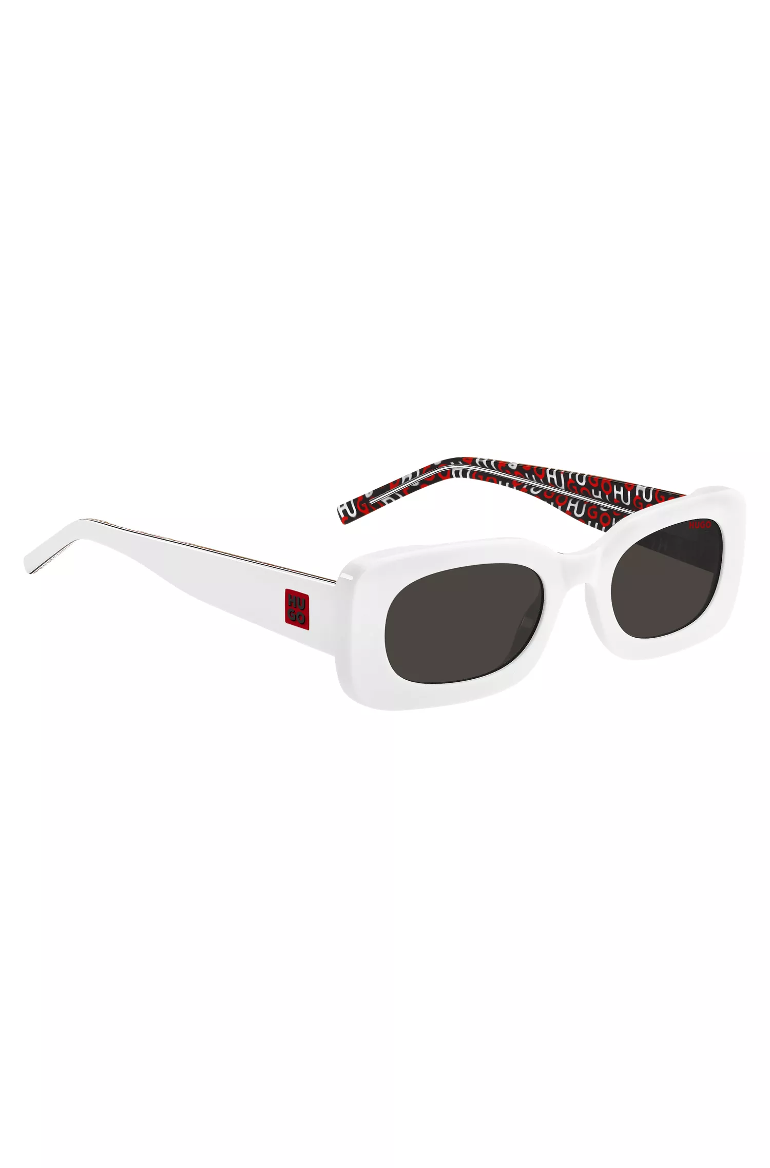 Óculos de sol HUGO em acetato vermelho e branco com alça removível com slogan.