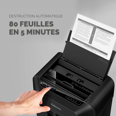 Fellowes AutoMax 80M - Destructeur de documents - Particules - 80 feuilles - Corbeilles 17 litres - Hybride - Noir