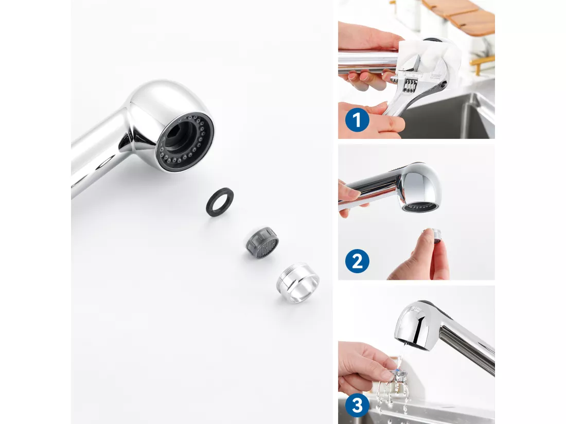 Robinet Cuisine Douchette Extractible,Mitigeur Cuisine en Inox avec Douchette 2 Modes Jet,Bec Bas, Pivotant à 360°, Eau Froid/ Chaud,Chromé