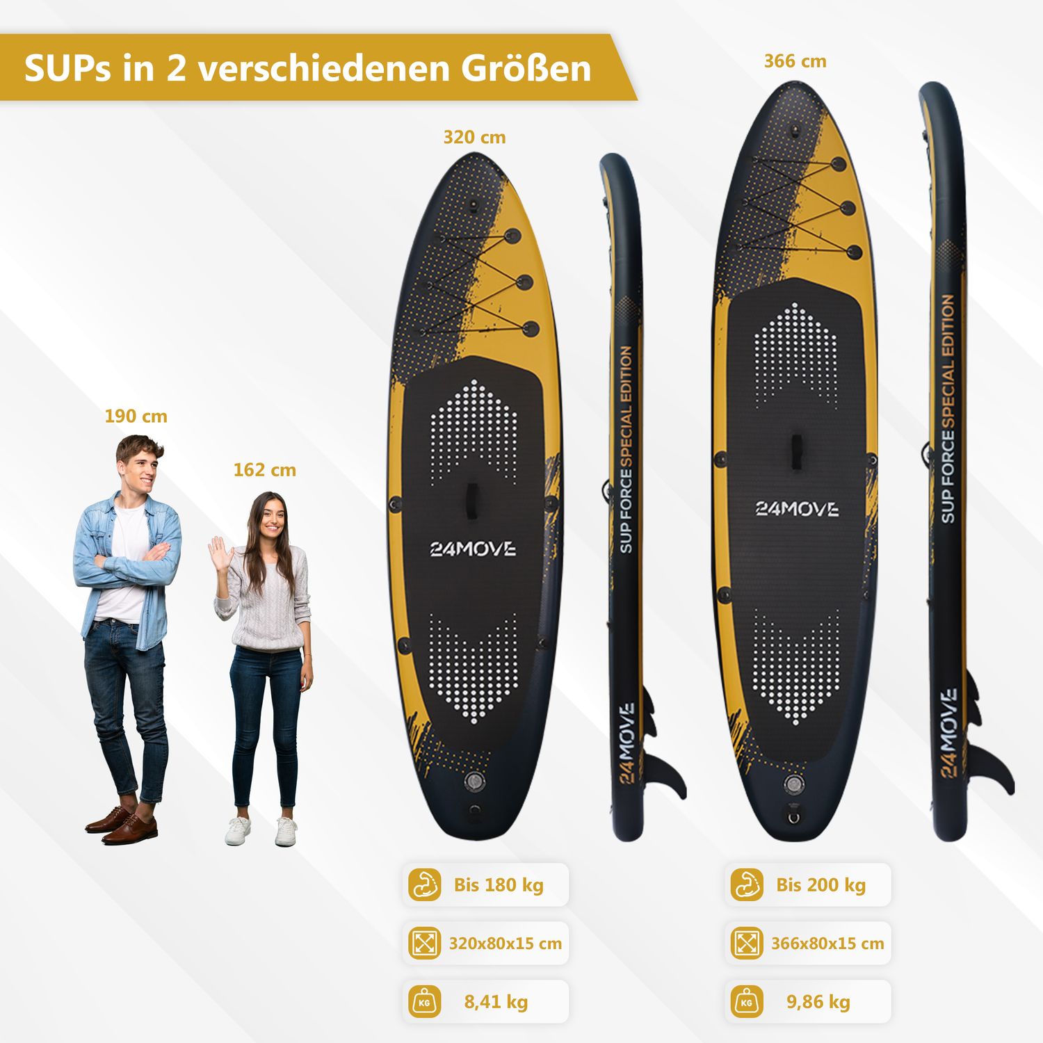 24MOVE® Standup Paddle Board SUP, inkl. umfangreichem Zubehör, Paddel und Hochdruckpumpe, SPECIAL FORCE, 320x80x15cm