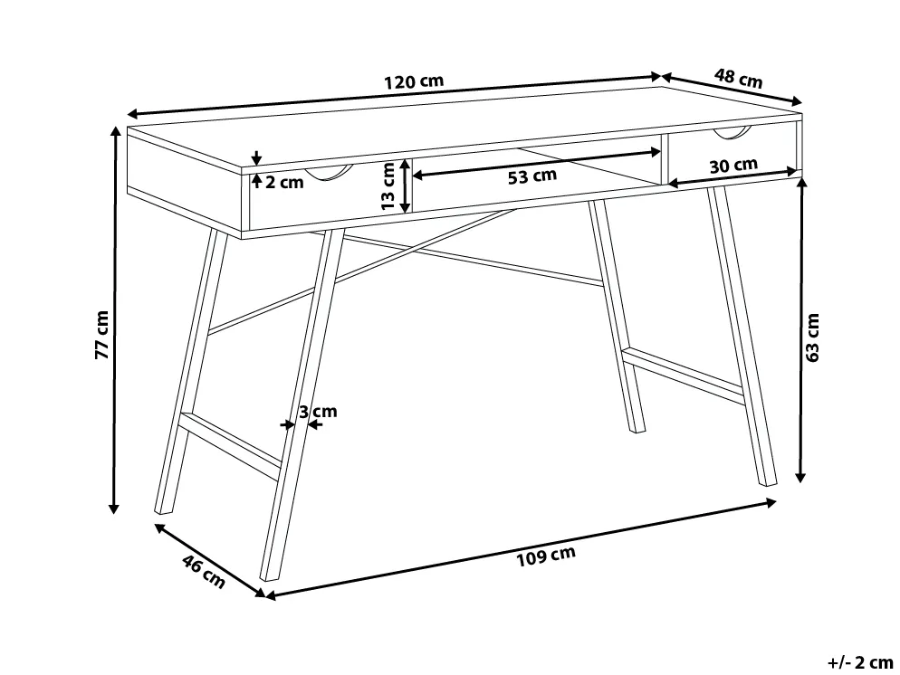 Bureau CLARITA Lichtbruin 120 cm 48 cm met lades