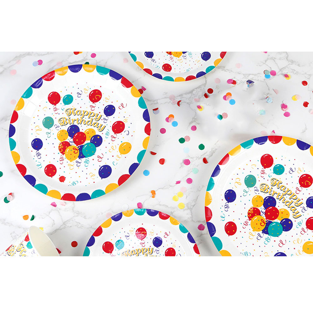 (10er Set) Ø23cm Einweg Teller Party Geschirr Tisch Dekoration - Happy Birthday