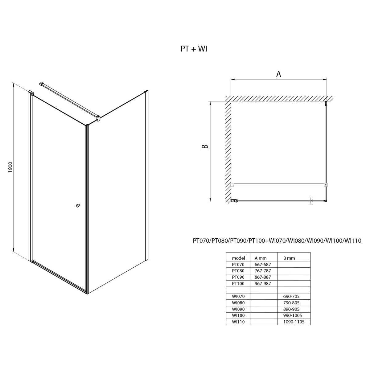 Aqualine Pilot melkglas douchecabine 70x70cm vierkant met chromen profielen