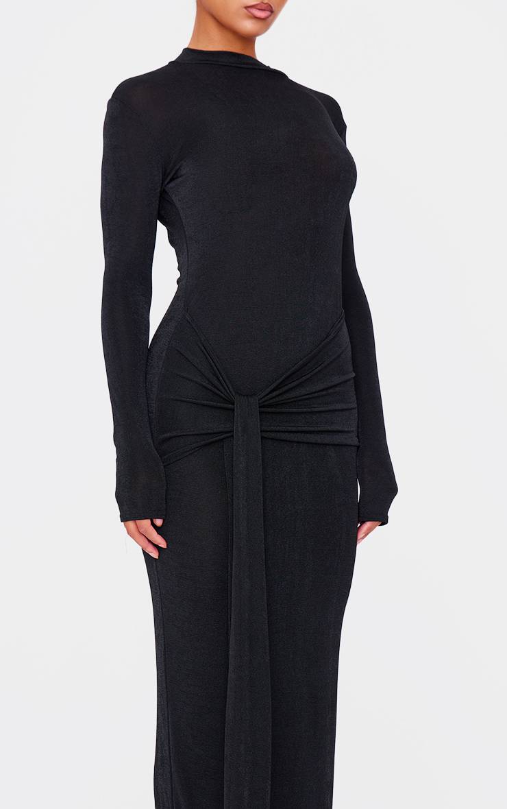 Noir Robe Longue Portefeuille En Acétate Satiné