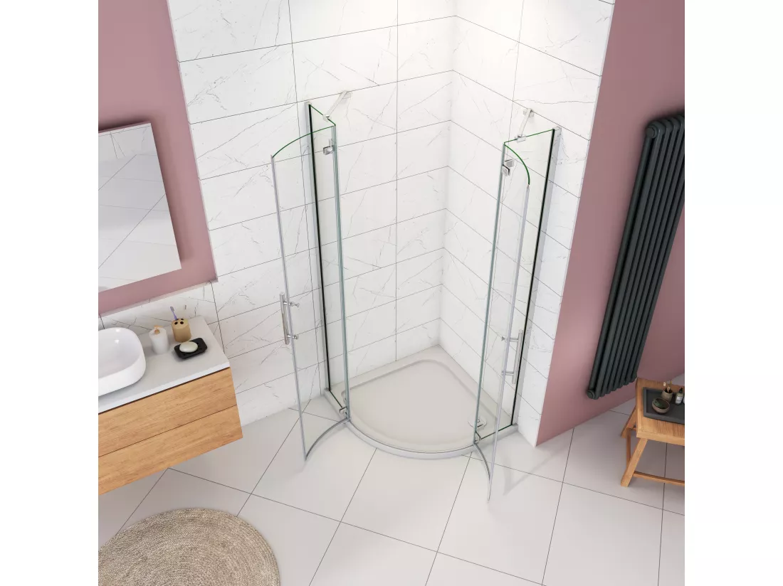 AICA Cabine de douche en quart de cercle chromé 80x80x195cm,Cabine de douche intégrale d'angle,porte de douche pivotante
