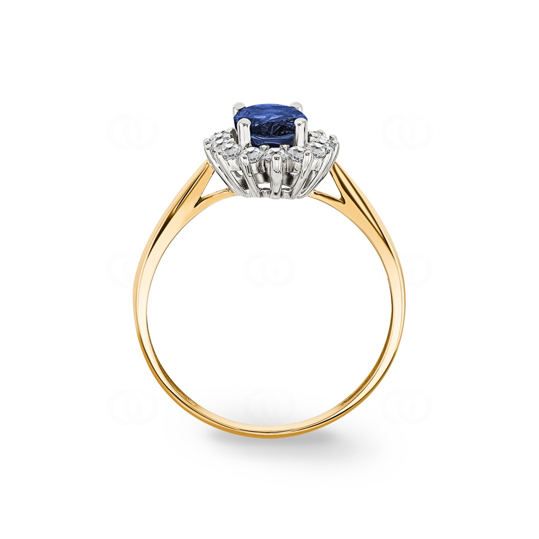 Damenring 750/18 K Gelbgold mit Saphir und Zirkonia