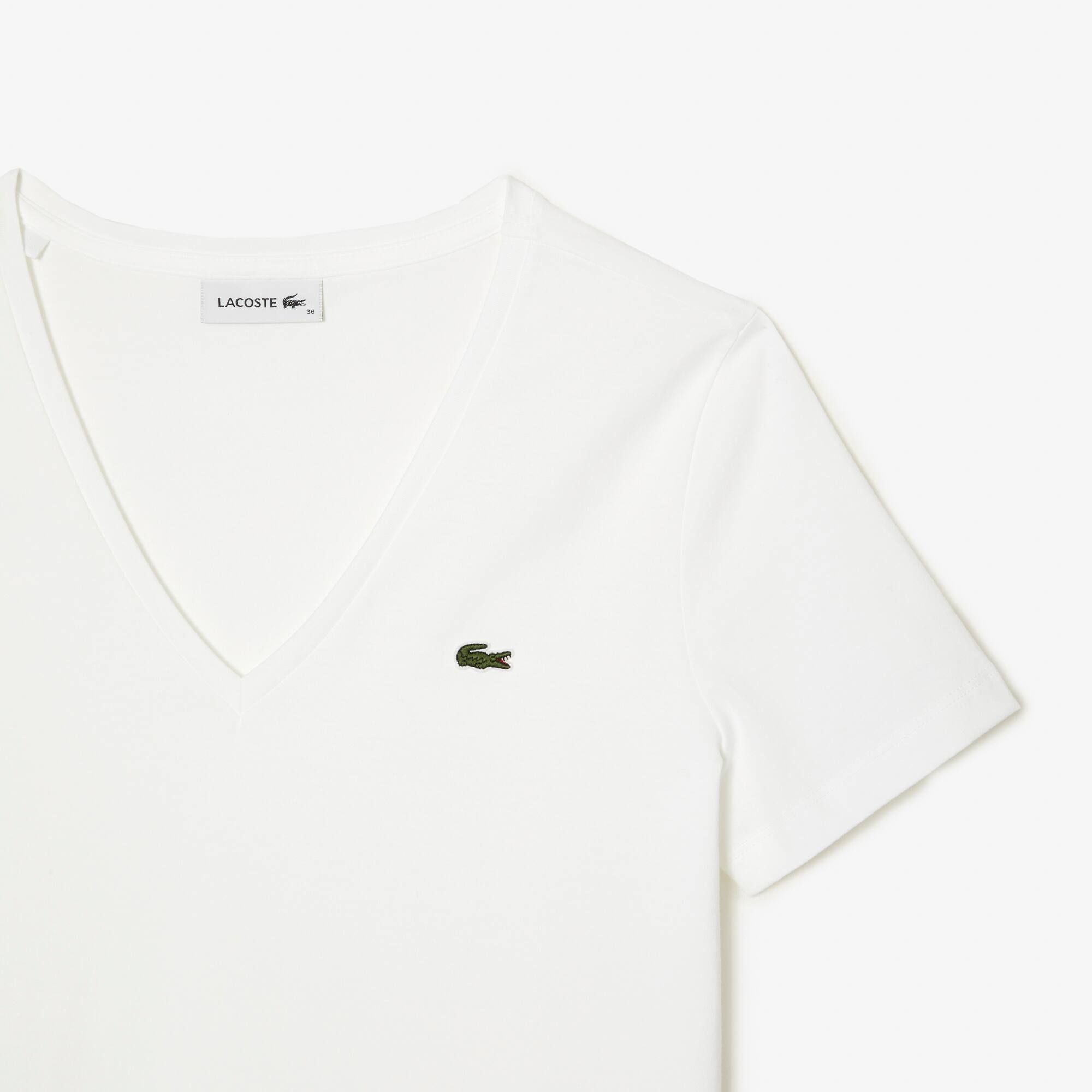 T-shirt à col V loose fit en coton uni T-Shirts - Blanc - Lacoste - Femme