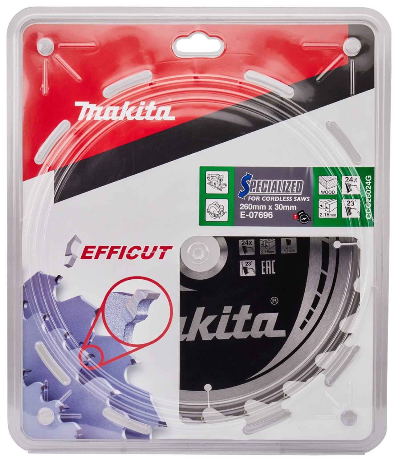 Makita E-07696 Efficut Cirkelzaagblad Hout - 260x30x2,15mm 24T