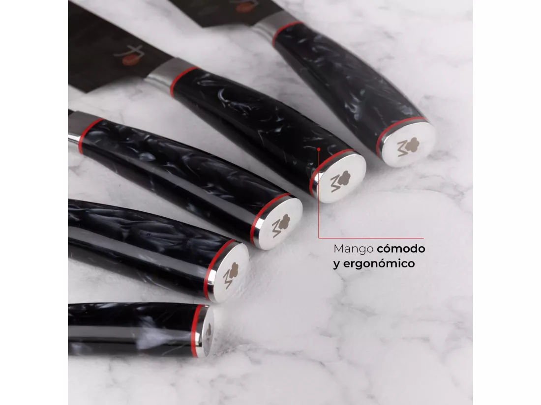Set de 5 couteaux japonais TETSU et planche à découper 40x25x1,6cm MasterPRO
