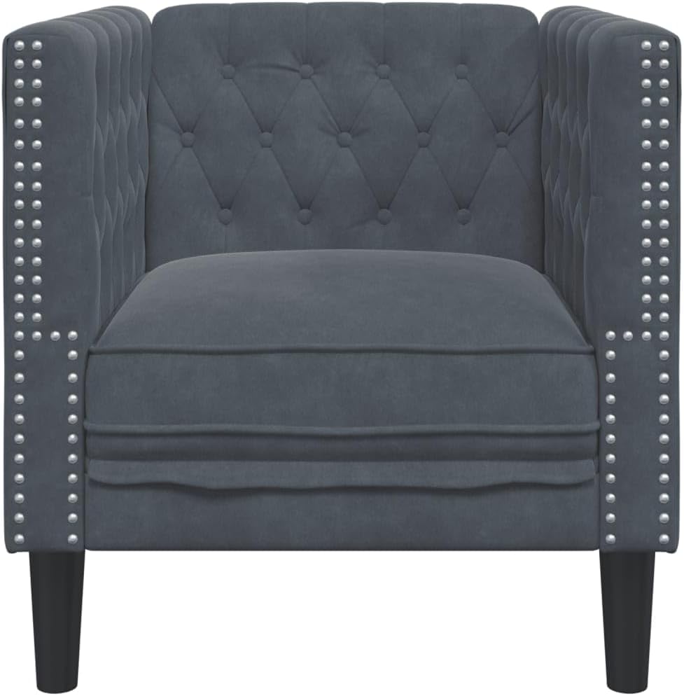 Chesterfield Sessel Dunkelgrau Samt, Polstersessel im klassischen Stil, komfortable Sitzgelegenheit für Wohnzimmer, stabil und elegant, 71 x 74,5 x 70,5 cm