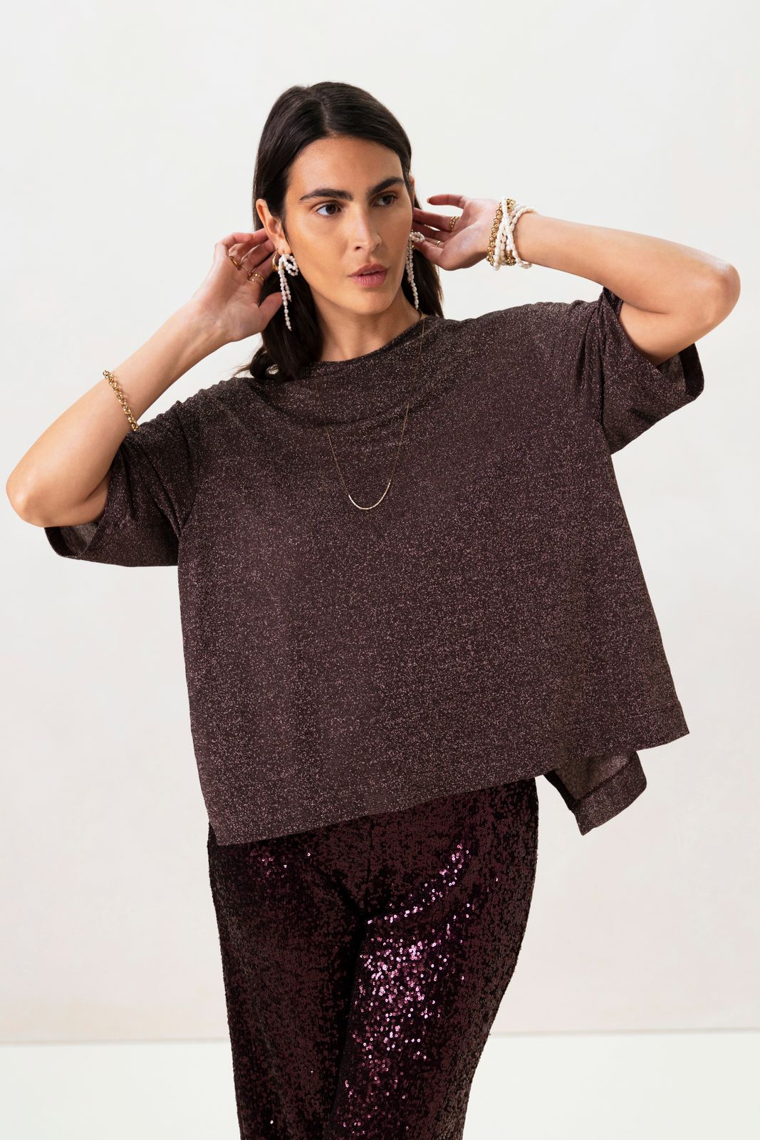 Bronskleurig T-shirt met split
