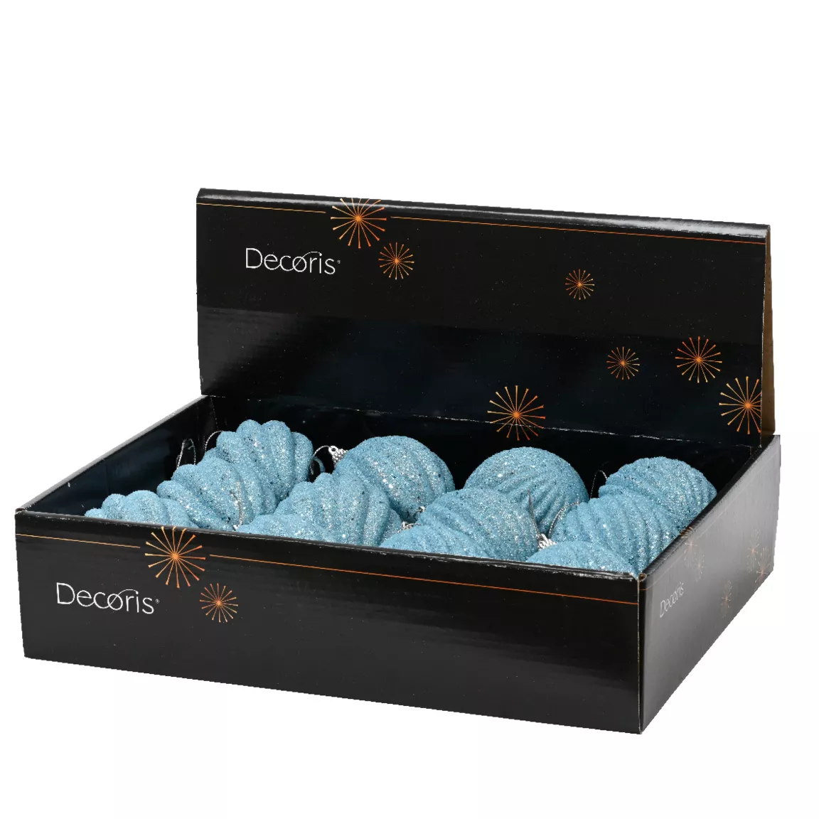 Lot de 12 boules de Noël (D80 mm) Etincelle Bleu glacé