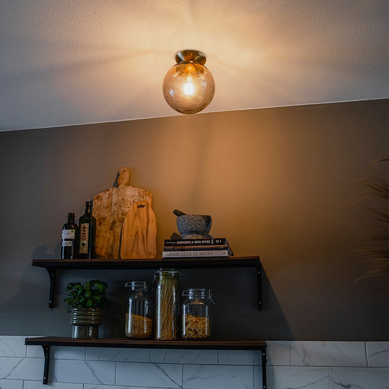 Art deco plafondlamp messing met smoke glas - Pallon