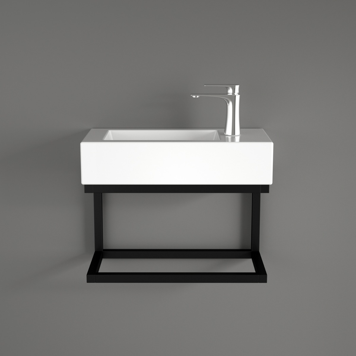 Badstuber Delta witte fontein 38x19cm met zwarte handdoekhouder