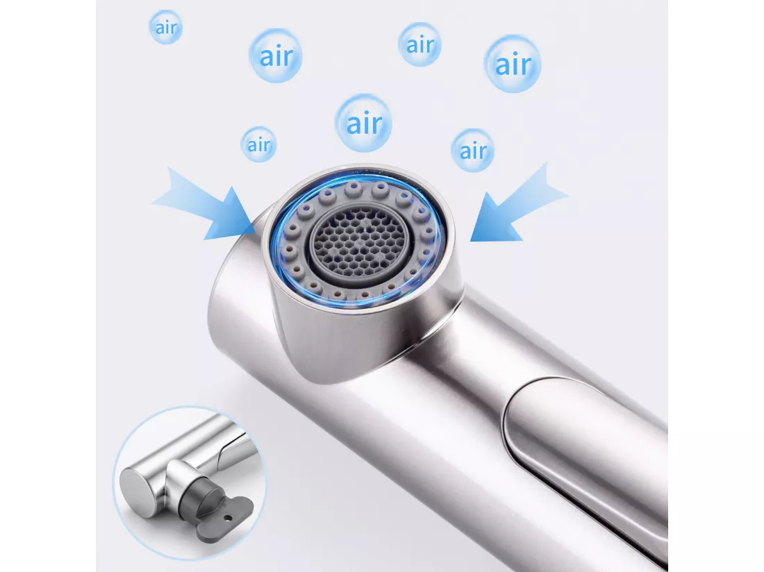 Robinet de Cuisine 7-forme avec 2 Fonctions Douchette Extractible Mitigeur Cuisine en Acier Inox Rotatif à 360° avec Barboteur démotable,Brossé