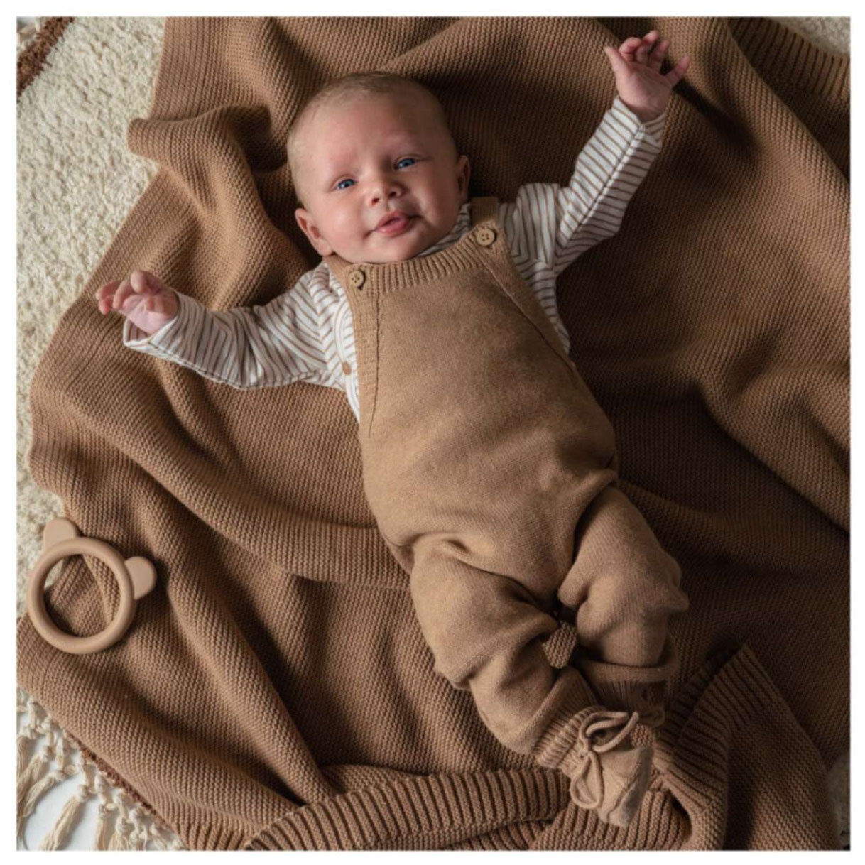 Prénatal newborn shirt Pure lange mouwen strepen bruin