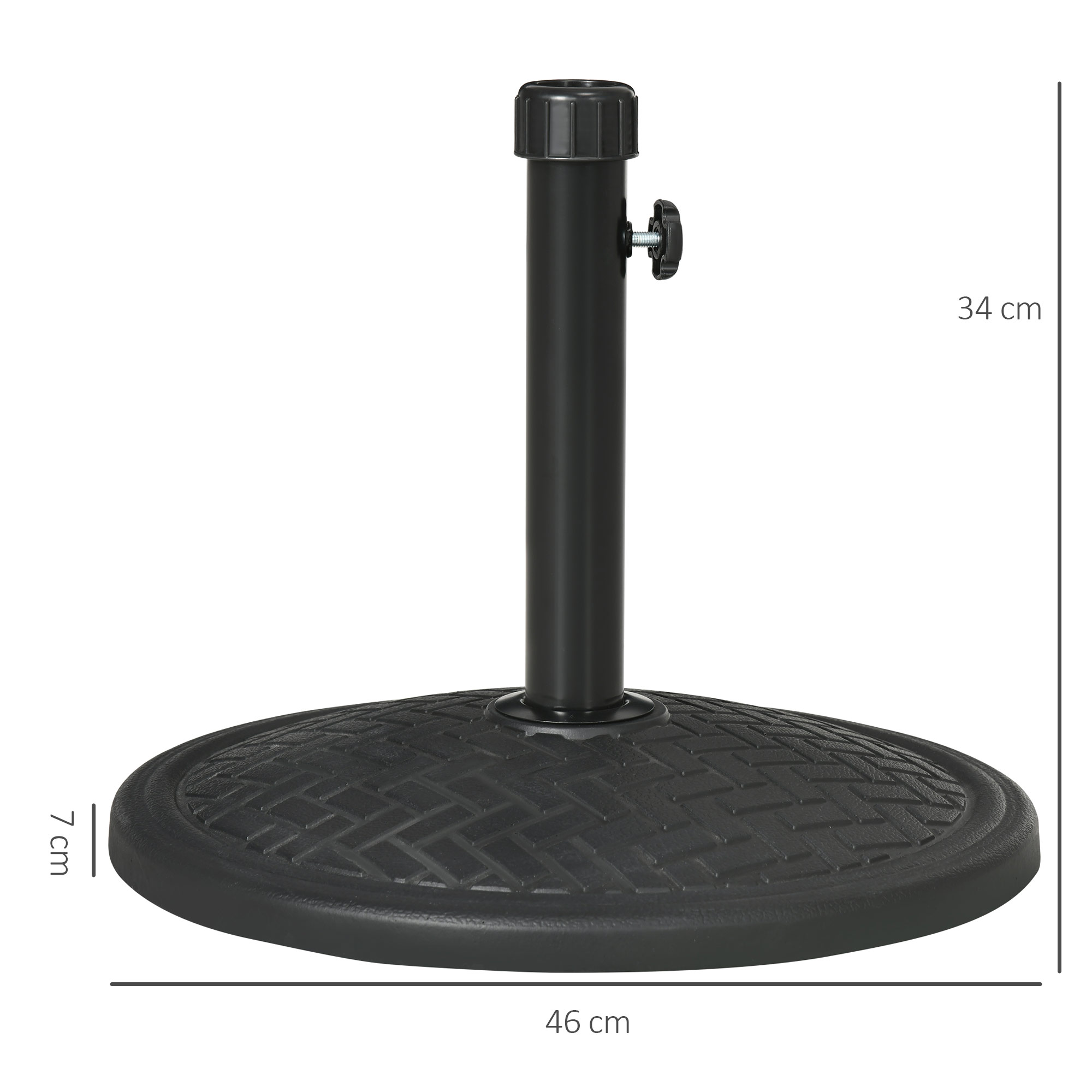 Base de concreto para guarda-sol Outsunny, 14 kg, compatível com mastros de 32 a 38 mm de diâmetro, ideal para jardim, terraço e pátio, 46 x 34 cm, preta.