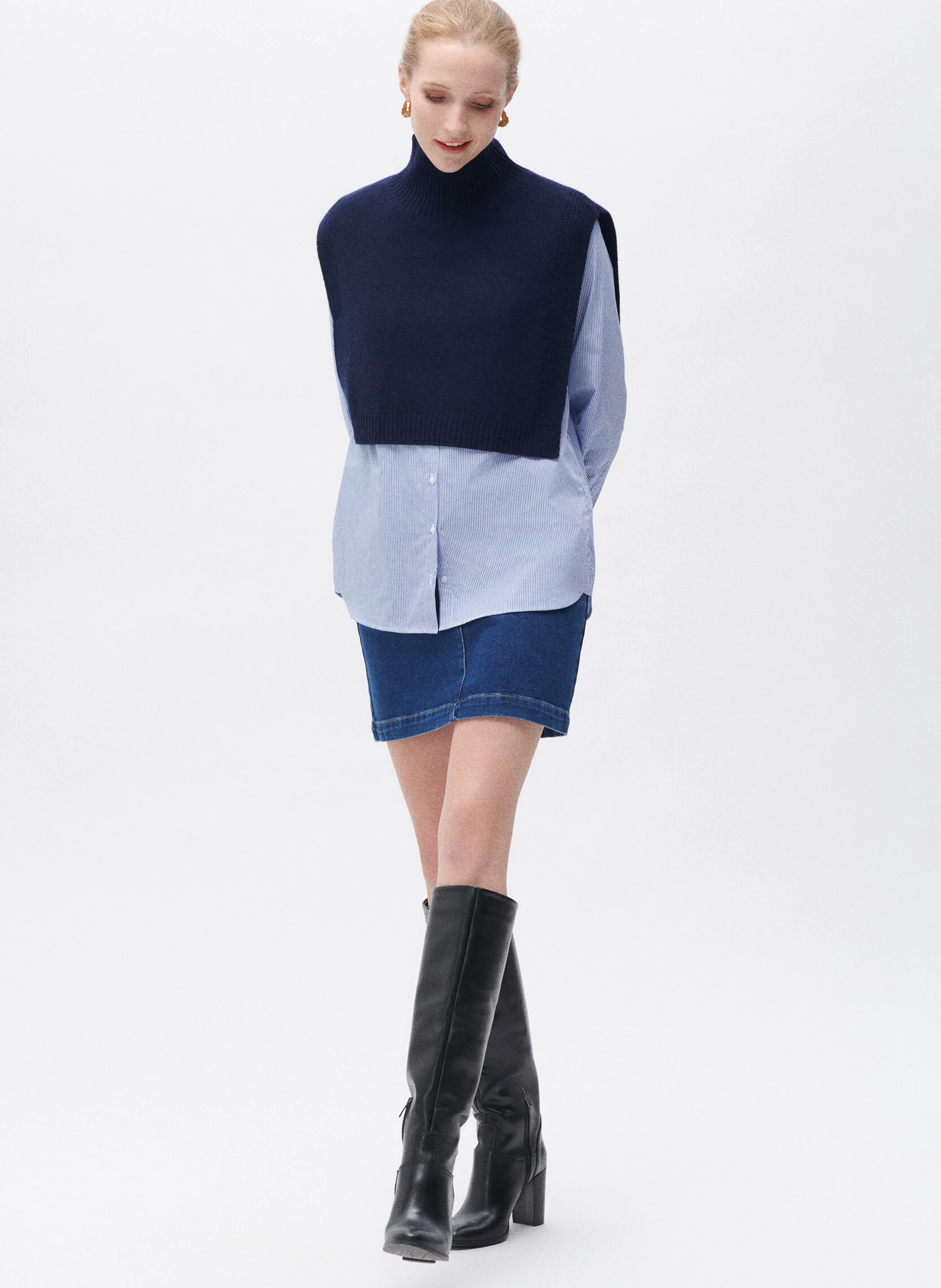 YSEE - Poncho col montant en laine mélangée | Bleu