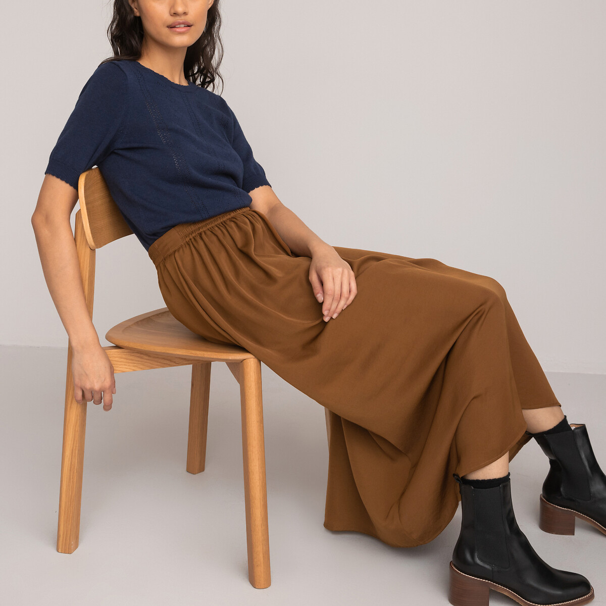 COLEÇÃO LA REDOUTE<br>Botas Chelsea de couro com salto largo