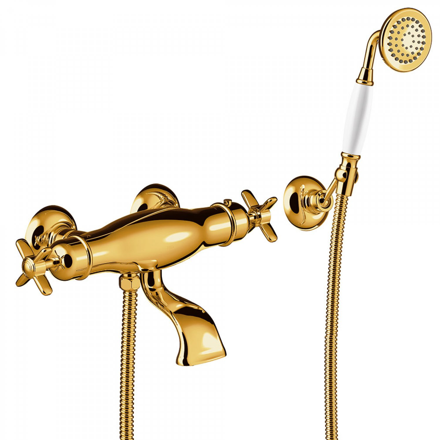 Tres Clasic thermostatische badkraan met doucheset goud