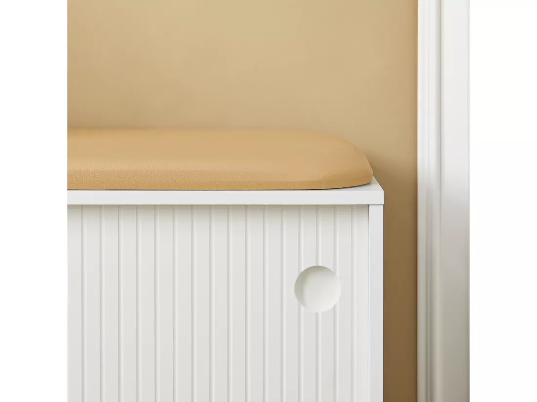 Banc à Chaussures, Banc de Rangement, Meuble Bas Entrée sur Pieds avec Coussin Rembourré, FSR116-W