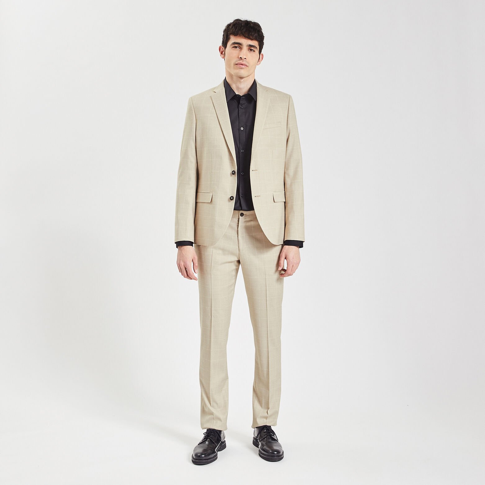 Pantalon de costume slim à carreaux Beige