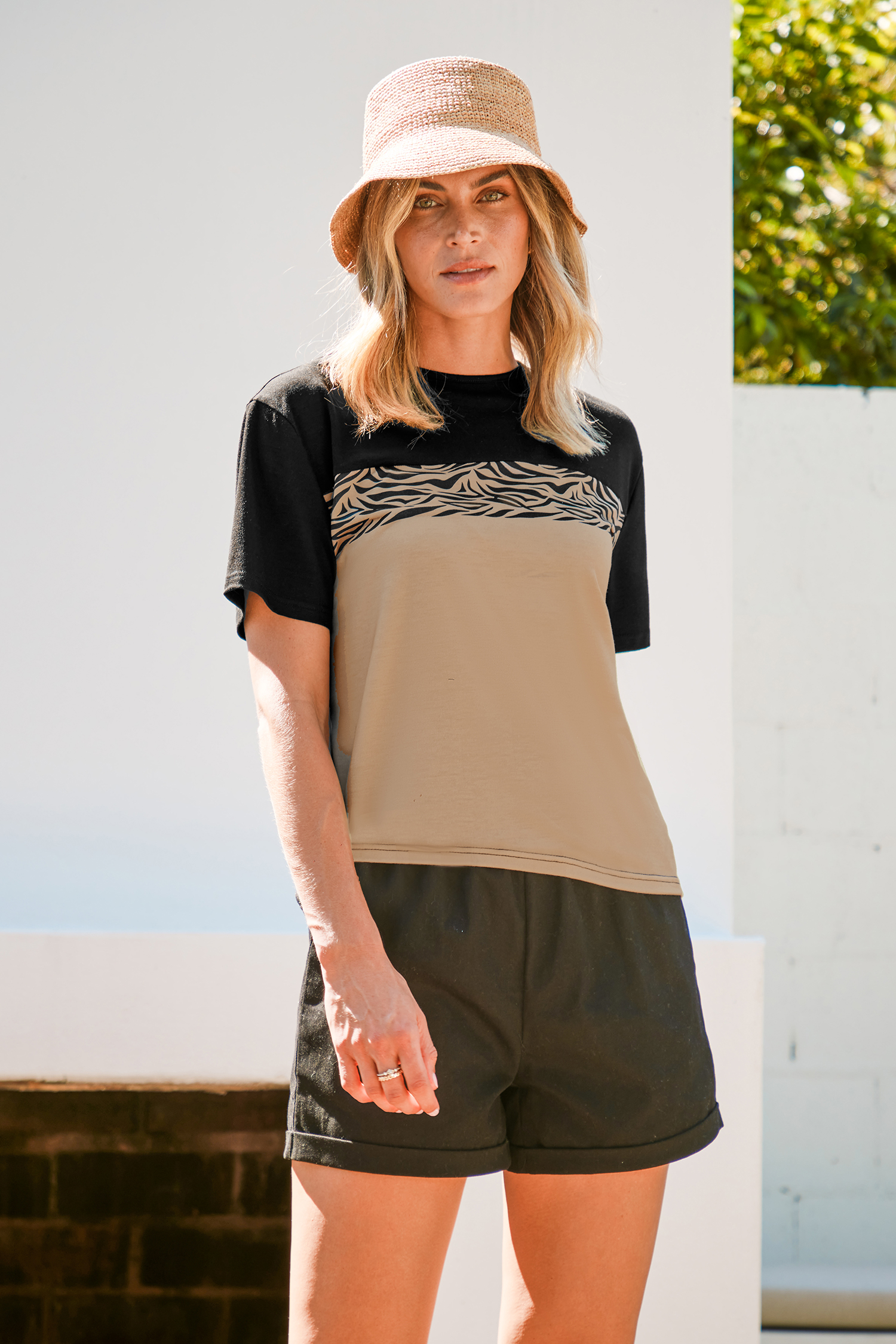 T-shirt à col rond et imprimé zèbre