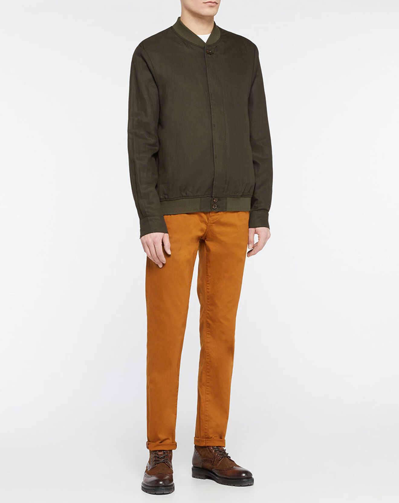 Scotch & Soda Blouson en Lin mélangé court kaki foncé