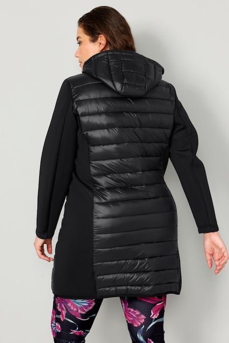 Steppjacke, Straight Fit, Strickärmel, Kapuze, Zipper, Langarm