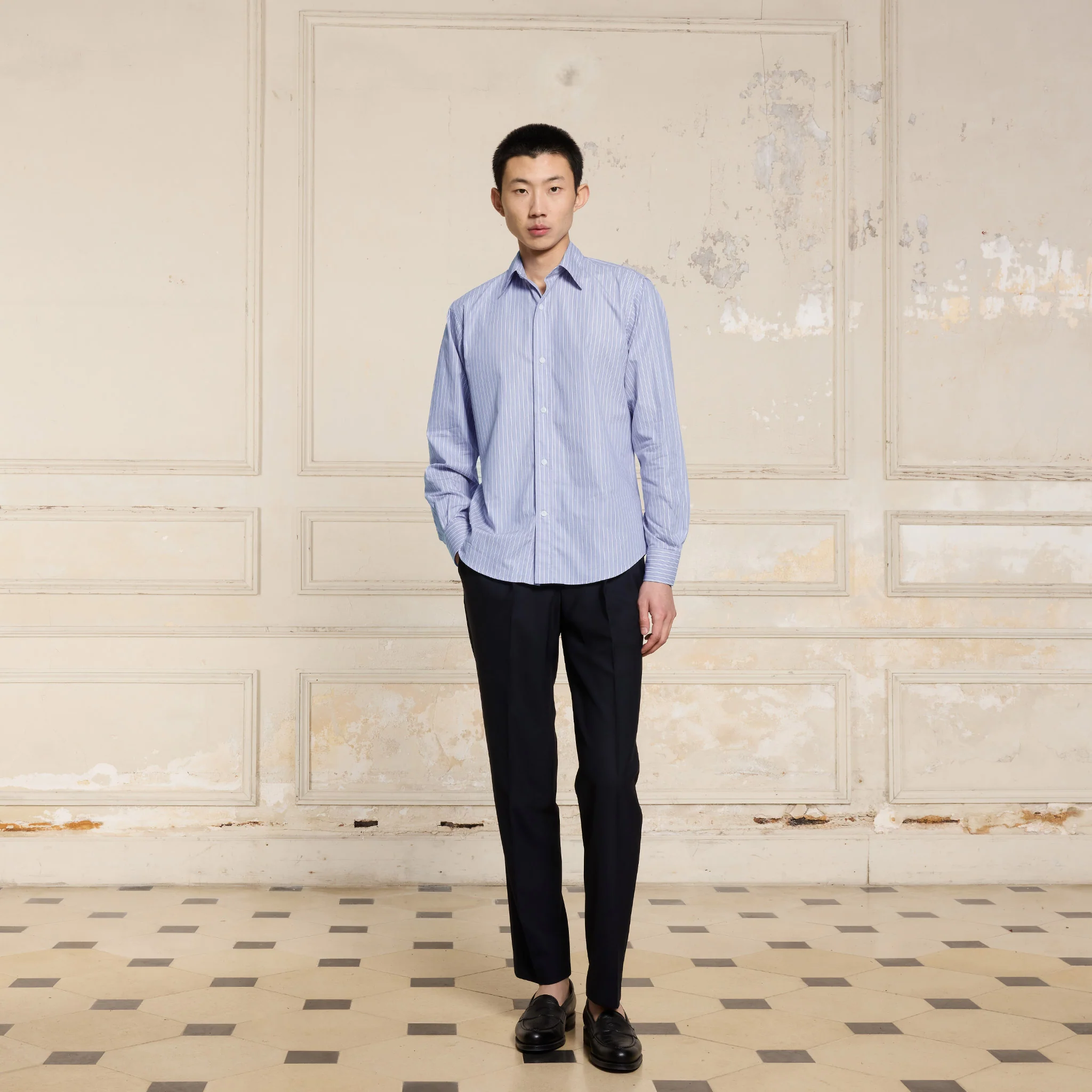 Blue striped poplin shirt