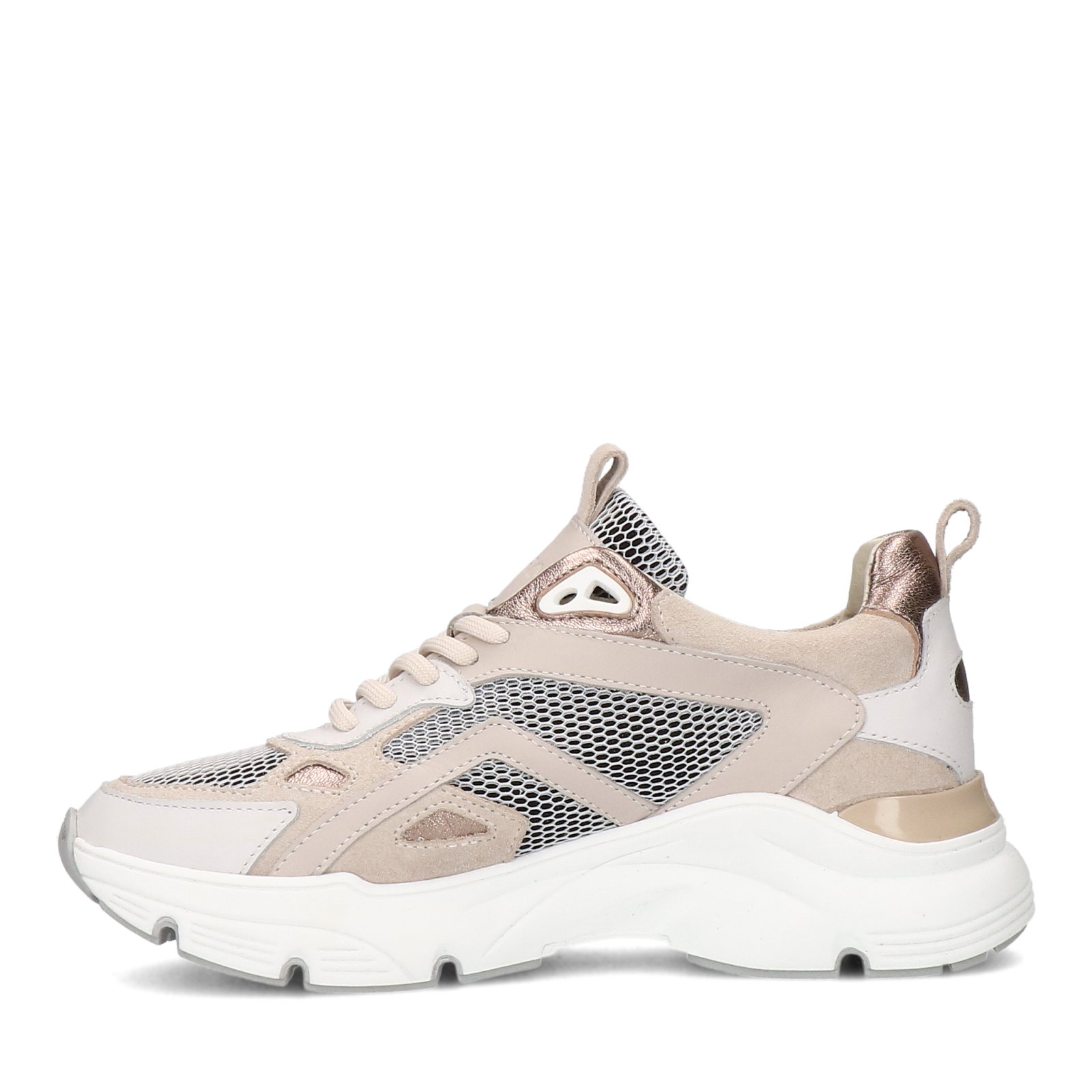 Beige leren sneakers suède details