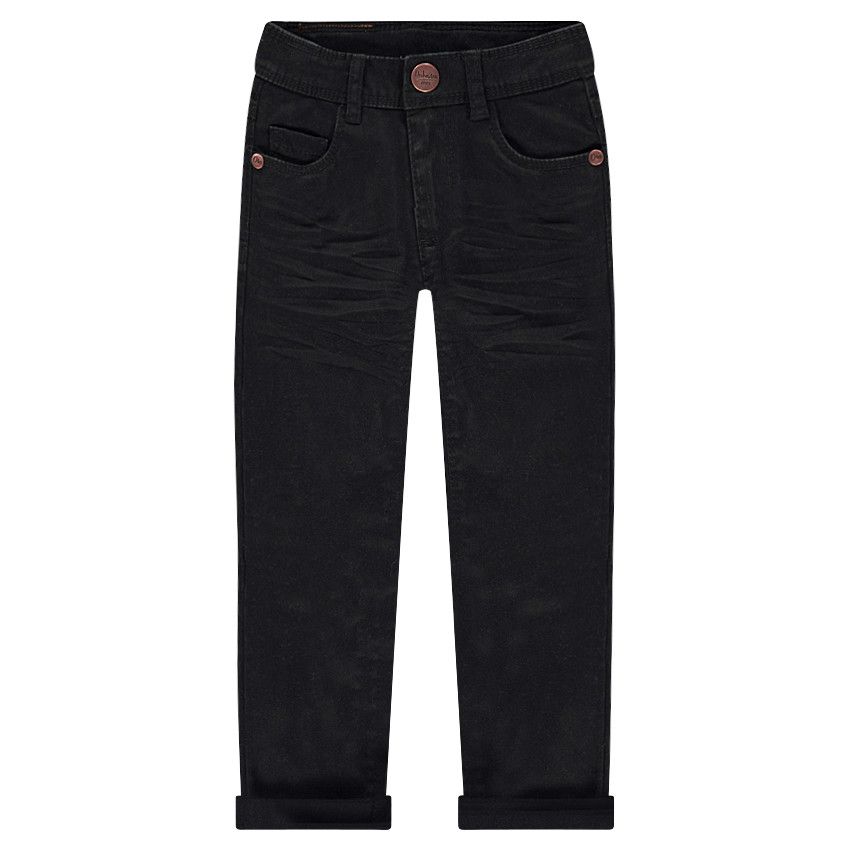 Pantalon en twill coupe slim effet crinkle - Noir