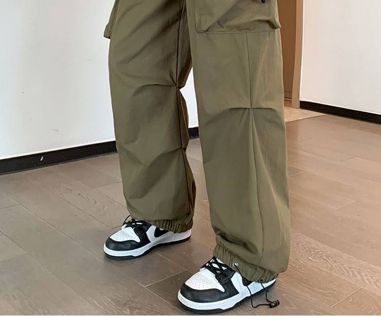 Secolo - Hoge taille, effen, baggy cargobroek met trekkoord